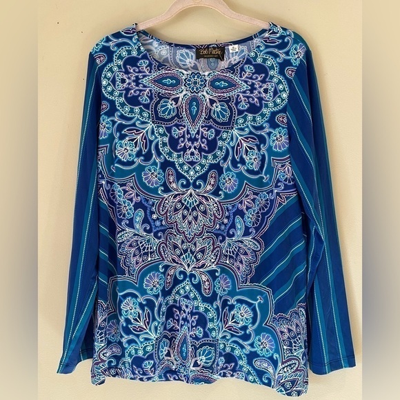 Bob Mackie Tops - Bob Mackie Blue Pattern Placement Top M NWT